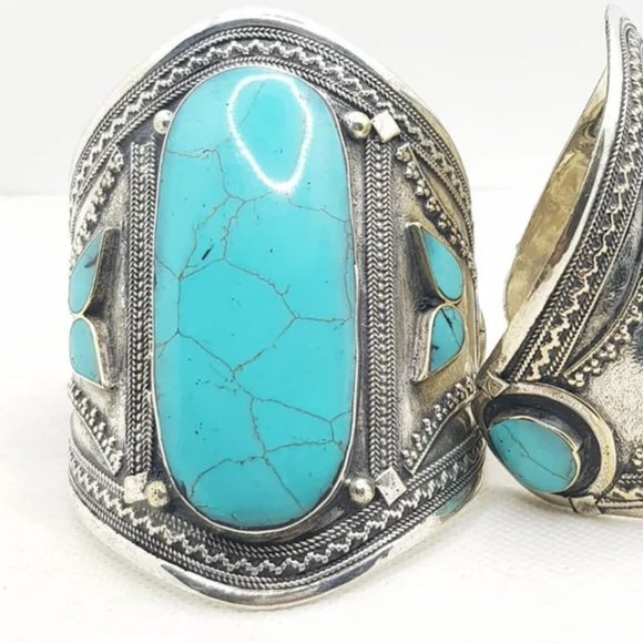 Single Afghan Stone Big Cuff Bracelet, Tribal Afghan Cuff, Boho Cuff, - Picture 2 of 3